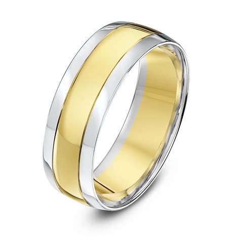 One handmade 14k gold ring. 9kt White & Yellow Gold Court Grooved 7mm Wedding Ring