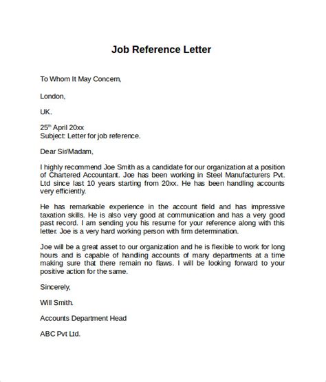 Free 12 Job Reference Letter Templates In Pdf