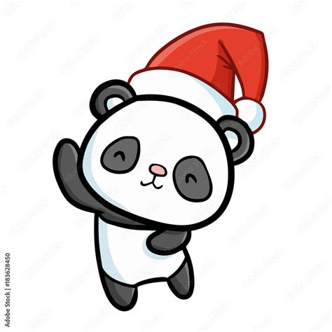 Funny And Cute Dancing Panda Wearing Santas Hat For Christmas And