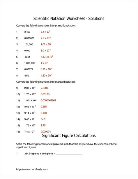 Grab our significant figures worksheets and apply appropriate rules to identify and find the number of significant digits in whole numbers and decimals. 8 Best Images of Scientific Notation Worksheet With Answer ...