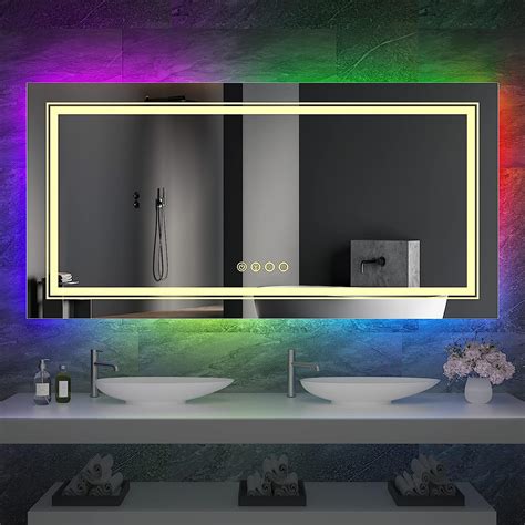 Wisfor Led Bathroom Smart Mirror 48x24 Inch Rectangular Rgb Backlit Lighted Wall Mirror With