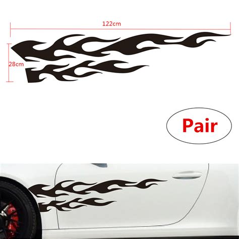 2x Black Flame Car Body Side Graphic Decal Large 11x 48 Flaming Vinyl