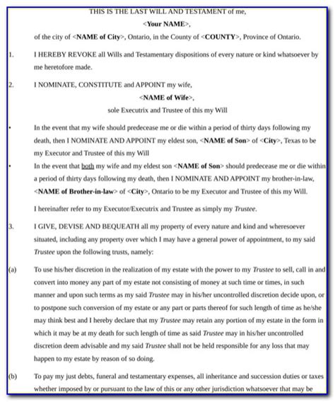 Last Will And Testament Template South Africa Pdf