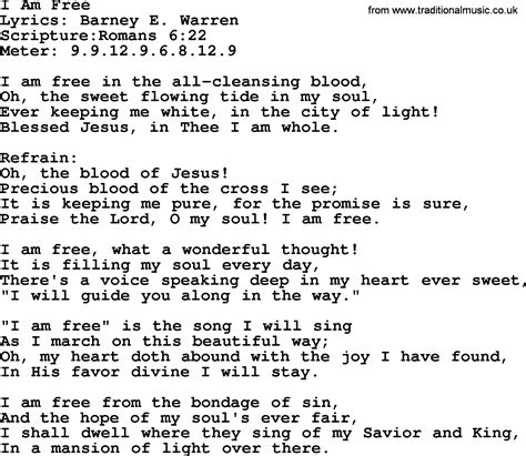 Here are some of the most beautiful lyrics. Most Popular Church Hymns and Songs: I Am Free - Lyrics ...