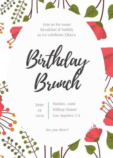 floral birthday brunch invitation portrait templates