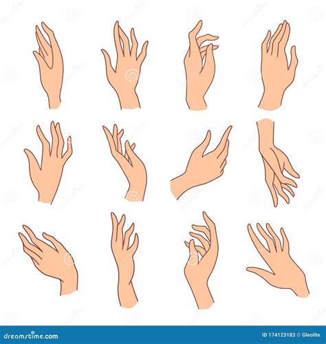 Set Of Minimalistic Colored Female Hands Art Drawings Symbols Or Signs