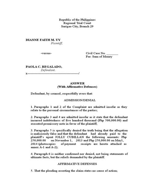 Answer With Affirmative Defenses Pdf Cause Of Action Lawsuit