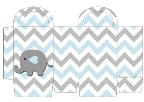 Baby Elephant In Grey And Light Blue Chevron Free Printable Boxes And