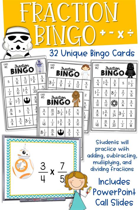 Fraction Bingo Game For Math Activity Pto Bingo Night Printable