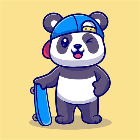 Cute Panda With Skateboard Cartoon Vector Icon Illustration Animal
