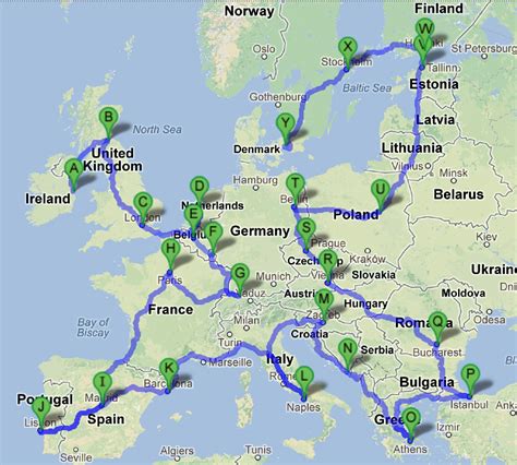 Europe Tourist Destinations Map