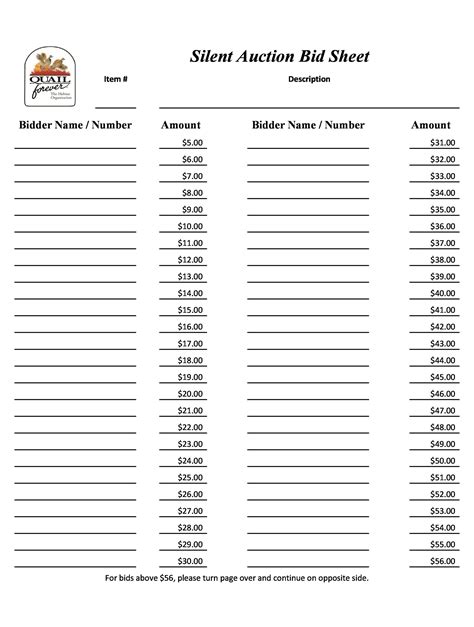 Printable Silent Auction Bid Sheet Template Printable Templates