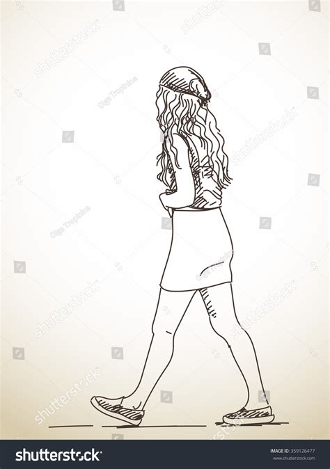 Sketch Walking Teenage Girl Hand Drawn Stock Vector 359126477