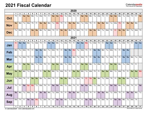 Fiscal Calendars 2021 Free Printable Pdf Templates Zohal