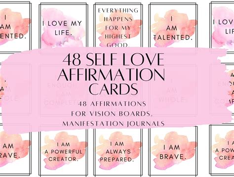 48 Self Love Affirmation Cards Printable Pink Affirmation Etsy