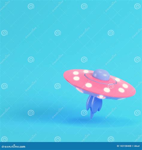 Pink Ufo or Alien Spaceship on Bright Blue Background in Pastel Colors