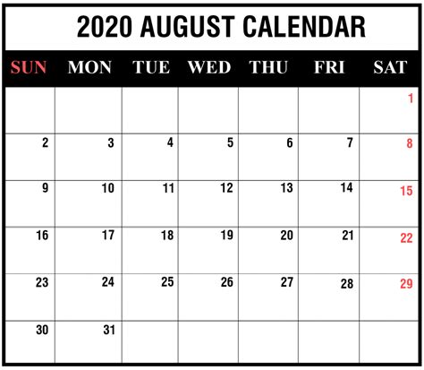 Free Printable August 2020 Calendar Templates Pdfwordexcel Best