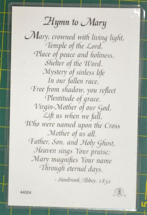 Hymn To Mary Laminated Prayer Card 110 X 70mm Holy Card