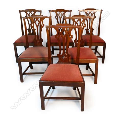 Six George Iii Walnut Chippendale Dining Chairs Pierced Splat