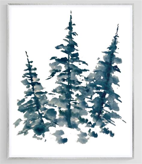 Blue Pine Trees Watercolor Wall Art Digital Download 300 Dpi Etsy Ireland
