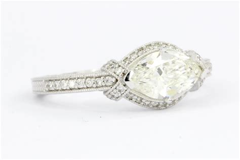 14k White Gold 1 Carat East West Set Marquise Diamond Engagement Ring