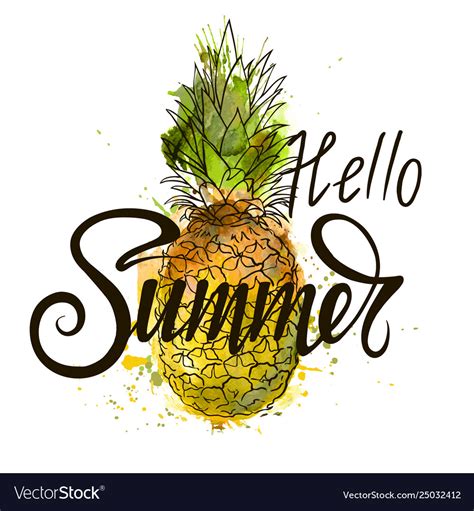 Inscription Hello Summer On Pineapple Royalty Free Vector