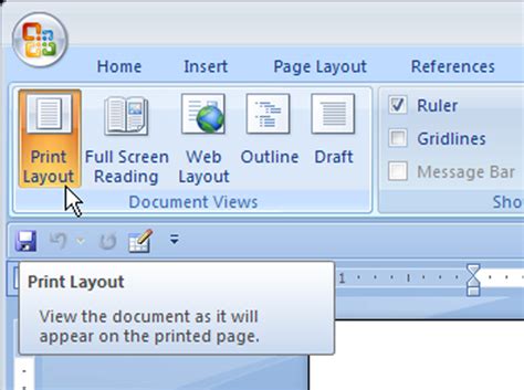 How To Use Print Layout And Draft View In Word 2007 Dummies