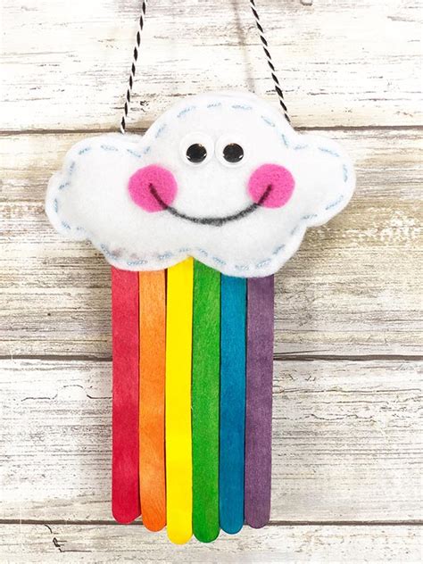 Popsicle Stick Rainbow And Felt Cloud Craft For Kids And Adults