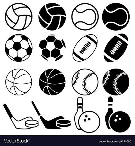 Set Of Black And White Sports Balls Icons Vector Image On Vectorstock