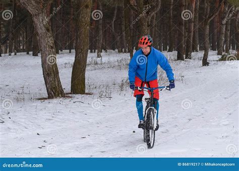 Extreme Mountain Biking In The Snow Covered Forest Stock Image Image