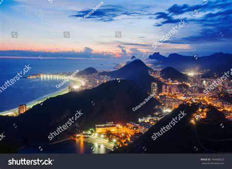 Night View Night View Botafogo Copacabana Stock Photo 140408623
