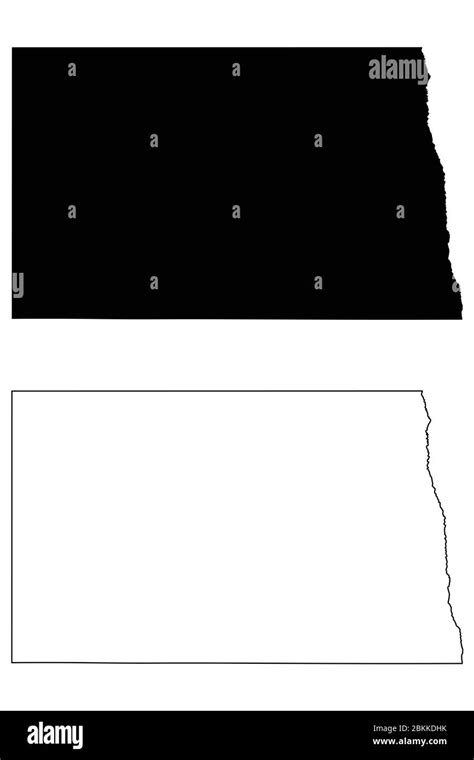 North Dakota Nd State Maps Black Silhouette And Outline Isolated On A