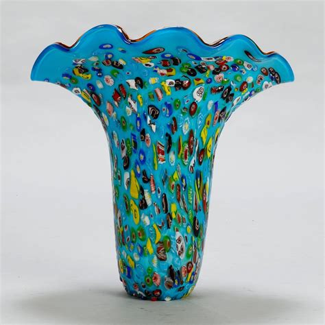 Tall Blue Murano Glass Millefiori Vase At 1stdibs