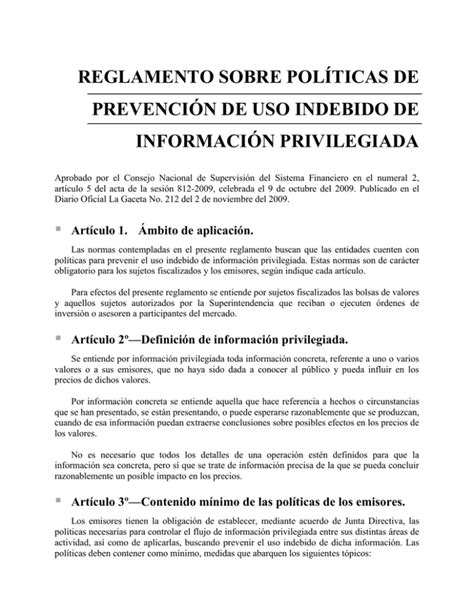 Reglamento Sobre Pol Ticas De Prevenci N De Uso Indebido De