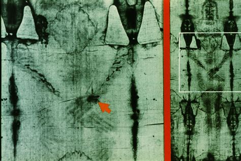 Photograph Of The Front Of The Holy Shroud Of Turin And A Cross Section