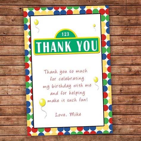 Printable Birthday Thank You Notes Personalized Any Wording Thank You
