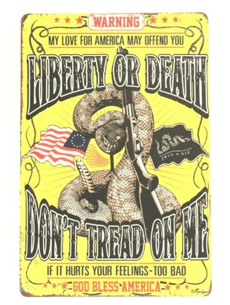New Gadsen American Flag Tin Poster Sign Dont Tread On Me Man Cave Gun