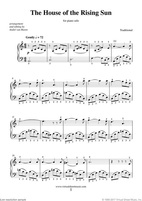 Maybe you would like to learn more about one of these? The House of the Rising Sun PDF sheet music file for piano ...