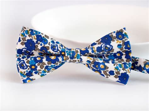 Royal Blue Floral Cotton Bow Tie Pre Tied Bow Tie Wedding Etsy