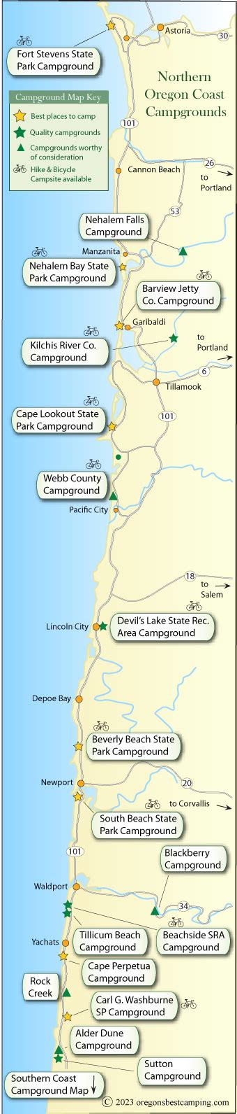 Oregon Coast Campground Map Northern Half