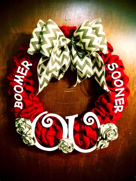 Ou Sooners Handmade Burlap Wreath With Chevron Bow And Matching Chevron