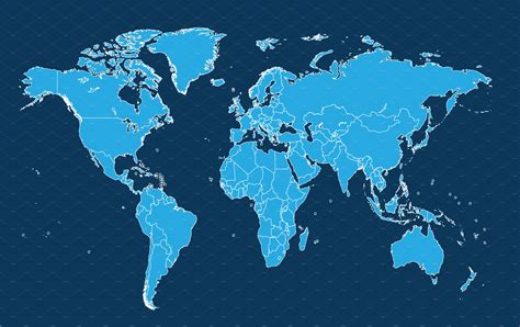 World map with borders blue vector ~ Graphics ~ Creative Market