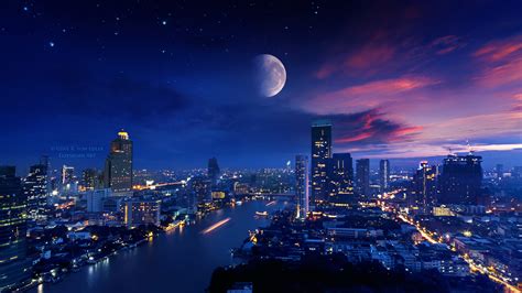 City Lights Moon Vibrant 4k Hd Photography 4k Wallpapers
