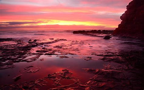 Wallpaper Landscape Sunset Sea Water Rock Shore Reflection
