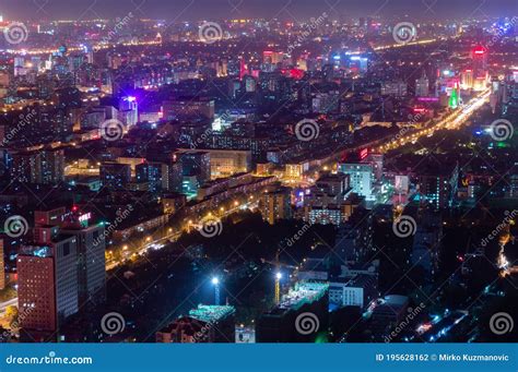Panoramic Night View Of Beijing Cityscape View From Central Television
