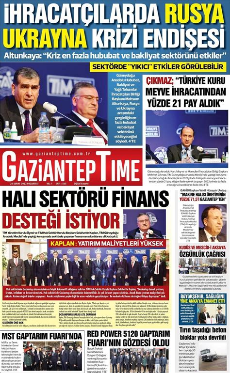 28 Şubat 2022 tarihli Gaziantep Time Gazete Manşetleri