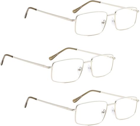 Reading Glasses 3 Pack Large Metal Readers For Men Silver Health And Household
