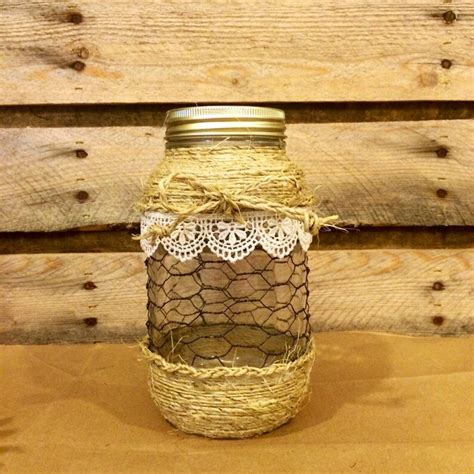 Mason Jar Floral Arrangement Twine Wrapped Mason Jar Vase Etsy