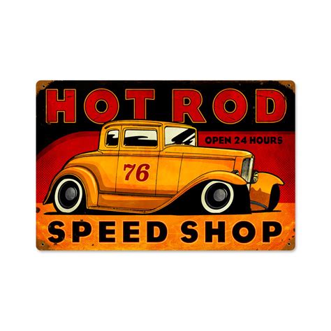 Retro Hot Rod Speed Shop Metal Sign 18 X 12 Inches