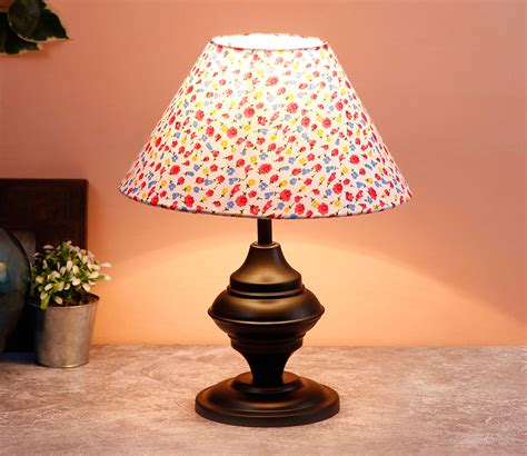 Buy Modern Metal Base Cotton Printed Shade Table Lamp Multi Colour